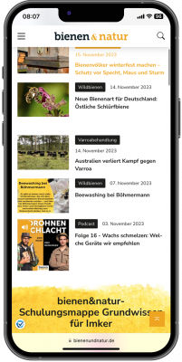 Abbildung: Ein Smartphone mit Website-Inhalten der Marke bienen & natur