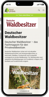 Abbildung: Ein Smartphone mit Website-Inhalten der Marke Deutscher Waldbesitzer.