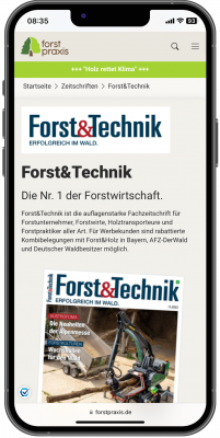 Abbildung: Ein Smartphone mit Website-Inhalten der Marke Forst&Technik.