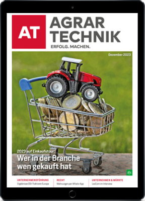 Abbildung: Ein Tablet mit dem Titelbild der aktuellen Ausgabe der Zeitschrift AGRARTECHNIK.