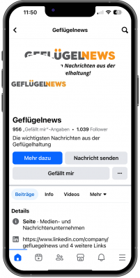 Ein Smartphone mit Inhalten des Facebook-Kanals der GEFLÜGELNEWS