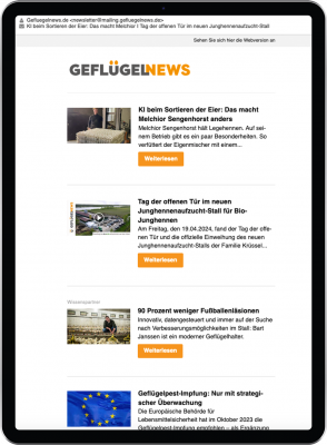 Ein Tablet mit Inhalten des Newsletters der GEFLÜGELNEWS