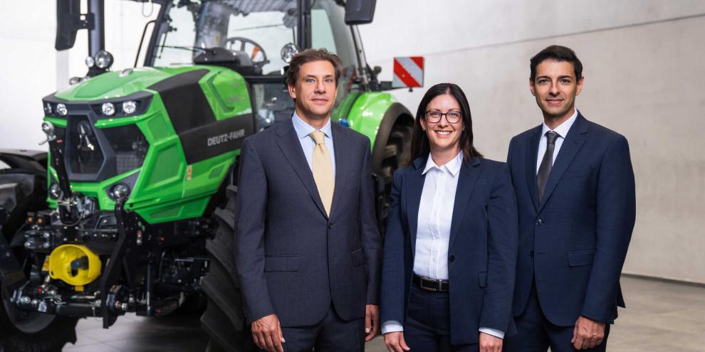 Die Geschäftsführung der Same Deutz-Fahr Deutschland GmbH – von links: CCO Stephan Formica, CFO Simone Dorn und COO (Sprecher) Alessandro Sapio.