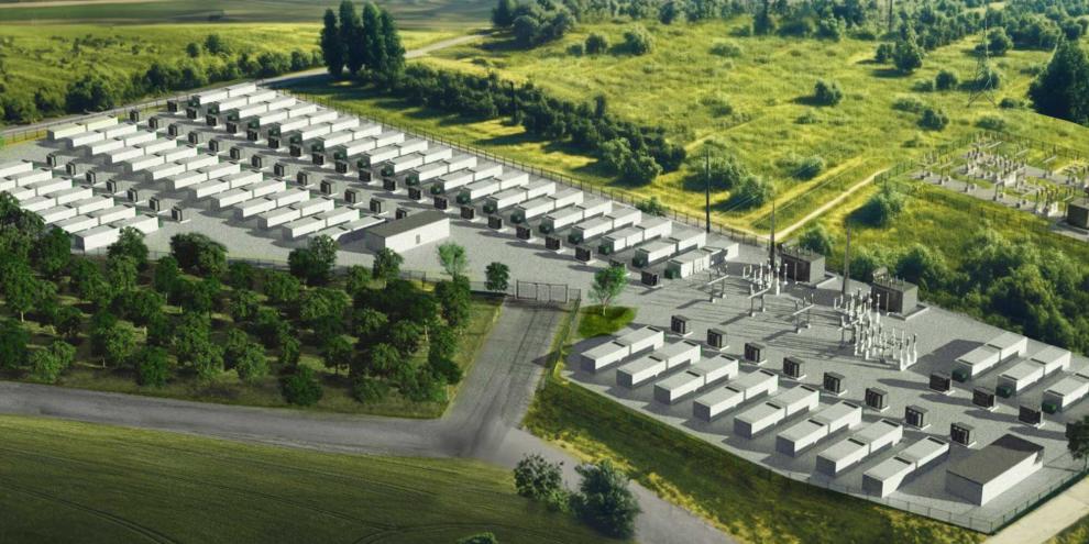 So soll der Großbatteriespeicher in Alfeld aussehen. Die Fertigstellung ist für August 2026 geplant.