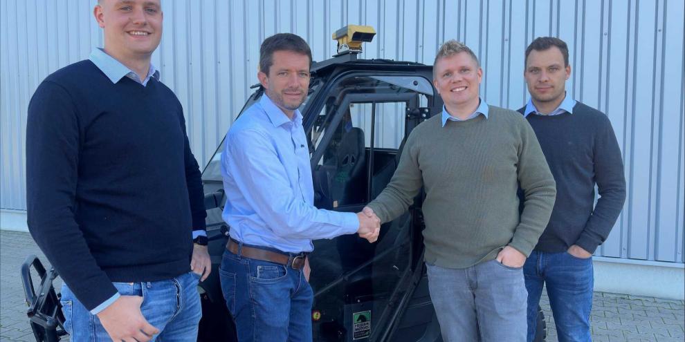 V.li.n.re.: Henrik Spekkers (TerraExact), Bernd Kallfass (Topcon), Jahn Olthuis (TerraExact), Philipp Ostergetelo (TerraExact).