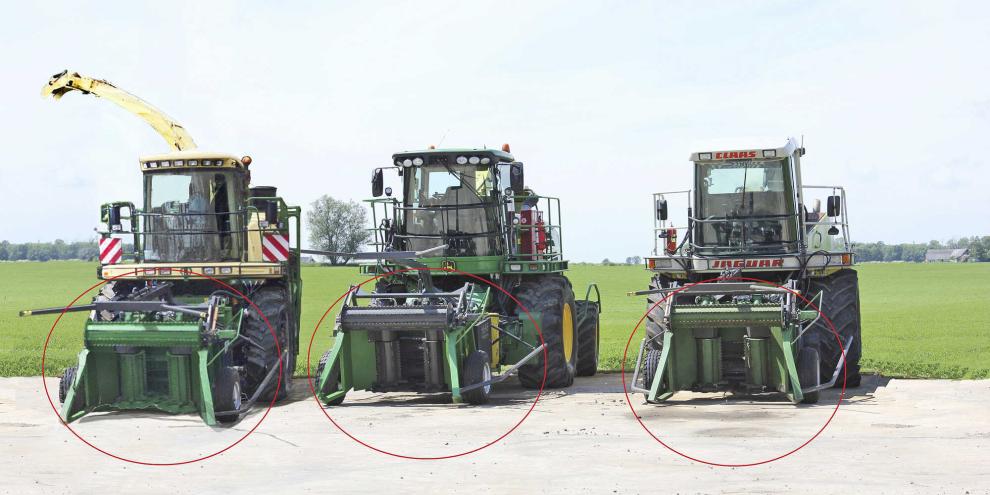 Neben dem Claas Jaguar passt der HSAB-Kopf (in Rot eingekreist) inzwischen auch an Häcksler von John Deere und Krone.