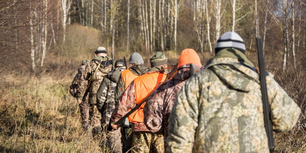 Jäger im Gänsemarsch. Im Kampf gegen Neozoen sollen nun bei Bedarf Entnahmeteams zum Einsatz kommen, um EU-Recht durchzusetzen (Symbolbild).