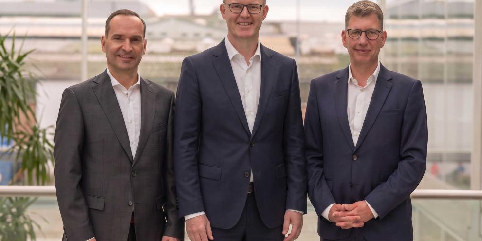 V.l.n.re.: Klaus Kuhl (CFO), Robert von Keudell (CSO) und Dr. Thomas Lange-Stalinski (CTO) bilden zusammen die neue dreiköpfige Geschäftsführung bei Lemken.