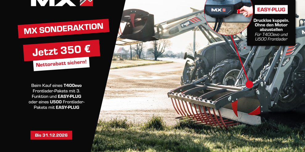 350 € netto Preisvorteil auf Ihr MX Frontlader-Paket mit Druckentlastungsoption