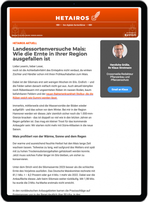 Abbildung: Ein Tablet mit Inhalten des Newsletters der hetairos