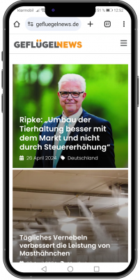 Ein Smartphone mit Website-Inhalten der Seite GEFLÜGELNEWS