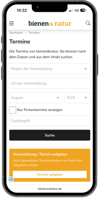 Abbildung: Smartphone mit der Termine-Ansicht auf der Website