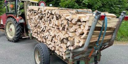 Ein Traktor-Anhänger mit Holz