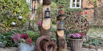 Ein Stück Natur vor der Tür: Diese DIY-Laternenhalter sorgen für stimmungsvolle Momente im Außenbereich, insbesondere in der dunklen Jahreszeit.