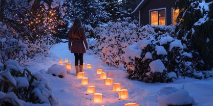Hellauf einladend: ein Pfad aus Eislaternen