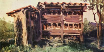 Diesen Bienenstand, eine Art klassische Bienen-Lagd, malte Busch zu Lebzeiten.