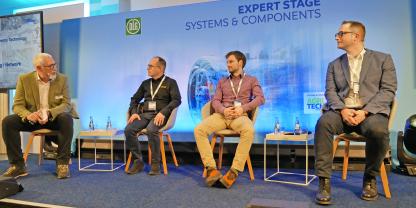 Über Entwicklungstrends in der Forsttechnik diskutierten (v. l.) Thomas Wehner (DLG), Juha Inberg (Ponsse), Chris Geiger (HSM) und Martin Hoppen (RWTH Aachen).