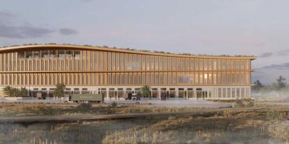 Mit dem riesigen Logistik-Zentrum aus Holz und Stroh soll ein Beitrag zur Biodiversität geleistet werden. Deshalb werden auch 40 Prozent des 287.000 Quadratmeter großen Grundstücks als Naturlandschaft geplant.