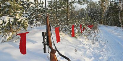 Die Lappen verhindern, dass Isegrim aus dem Treiben ausbricht.Eine Lappleine mit Stofflappen ist schwerer Auszubringen als das moderne Absperrband, aber dafür wiederverwendbar.