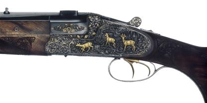 Hier mit Sondergravur von Roland Schmidt: So eine Krieghoff-Bockwaffe „Ulm Primus Exklusiv“ wurde in reiner Manufakturarbeit ganz nach individuellen Kundenwünschen gefertigt.