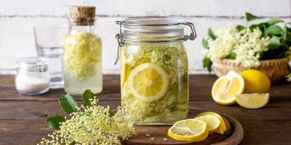 Sommerlich: selbstgemachter Sirup aus Holunderblüten.