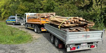 Ein Holztransport in einer Polizeikontrolle