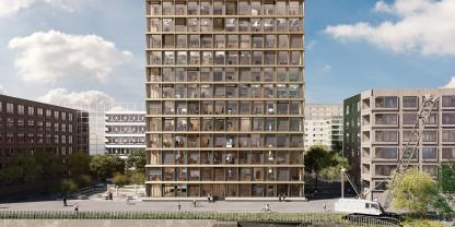 Einen Einblick in innovatives Bauen liefert der Besuch im Timber Peak in Mainz. Hier wurden 1.050 Kubikmeter Holz verarbeitet.